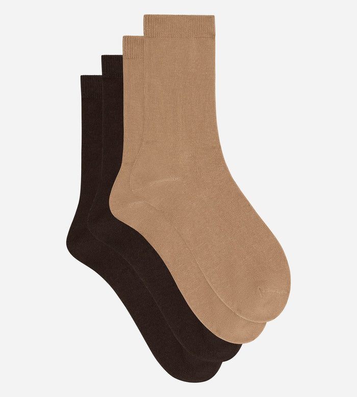 Lot de 2 chaussettes femme coton chocolat, taupe Thermo