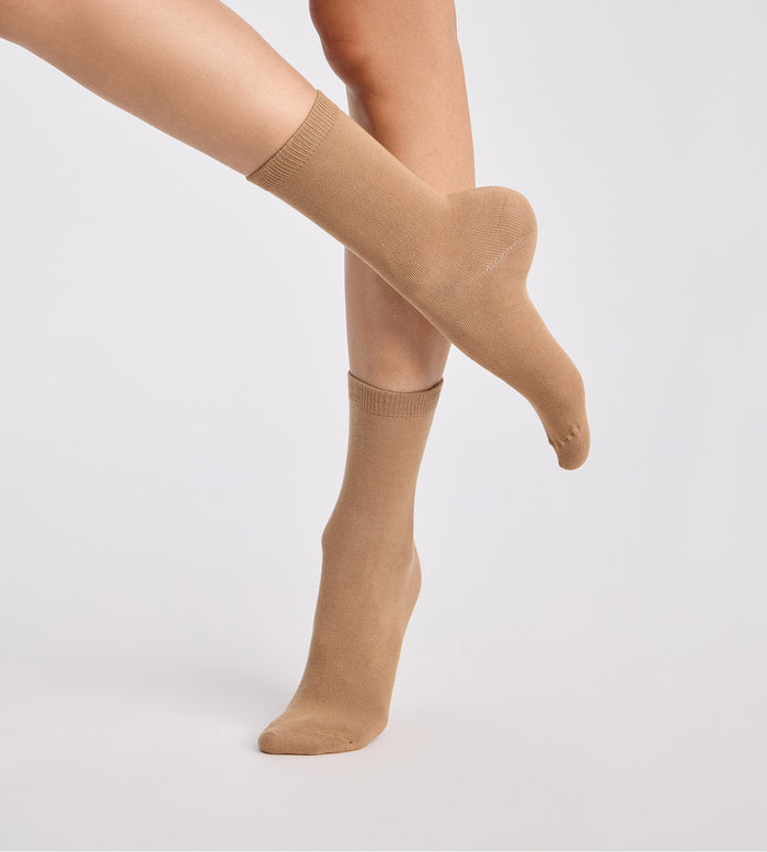 Lot de 2 chaussettes femme coton chocolat, taupe Thermo