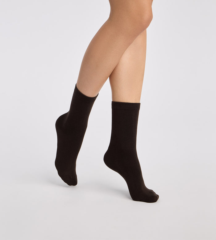 Lot de 2 chaussettes femme coton chocolat, taupe Thermo