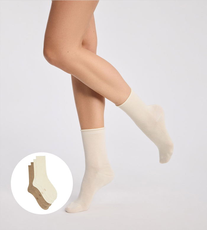 Lot de 2 chaussettes femme taupe, beige Modal