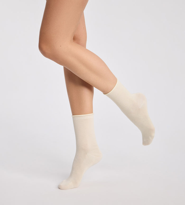 Lot de 2 chaussettes femme taupe, beige Modal