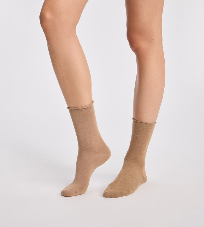 Lot de 2 chaussettes femme taupe, beige Modal