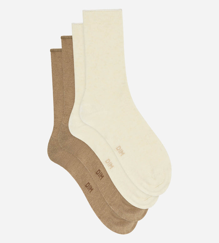 Lot de 2 chaussettes femme taupe, beige Modal