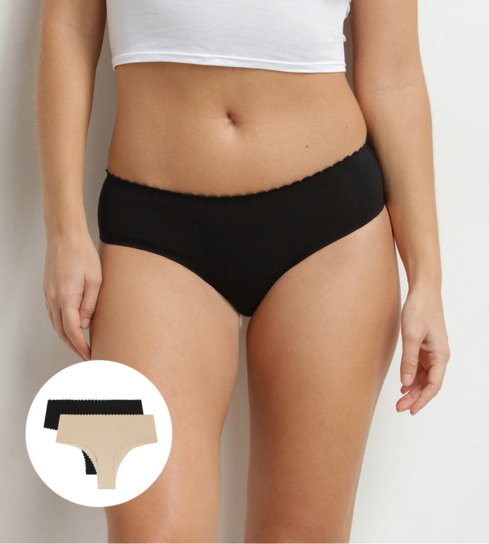 Lot de 2 tangas  en coton Dim Body Touch noir et nude