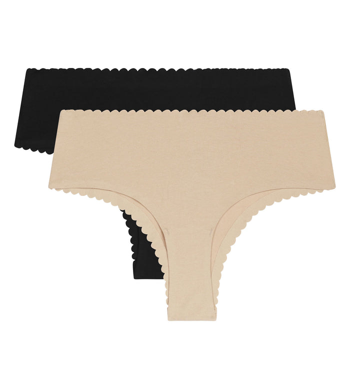 Lot de 2 tangas  en coton Dim Body Touch noir et nude