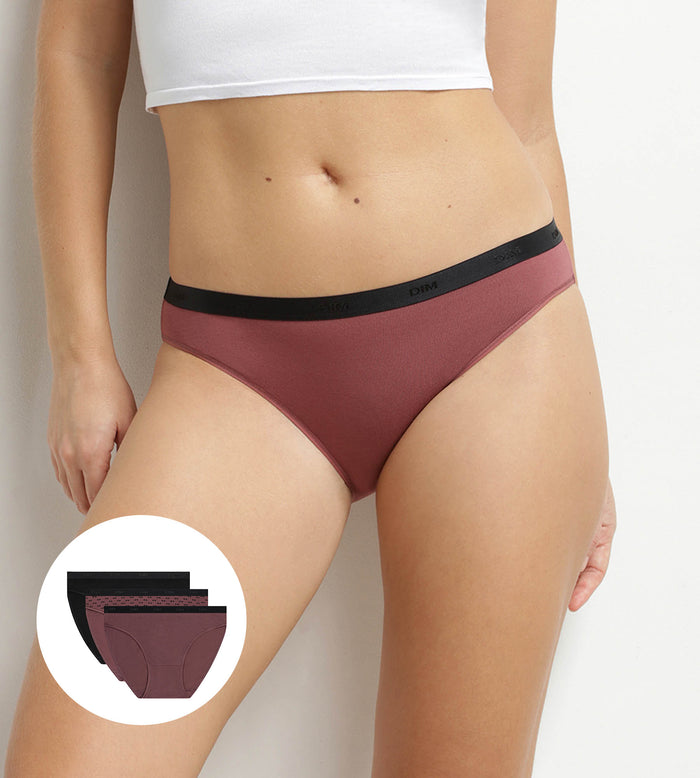 Lot de 3 slips femme en coton stretch Noir Prune Les Pockets