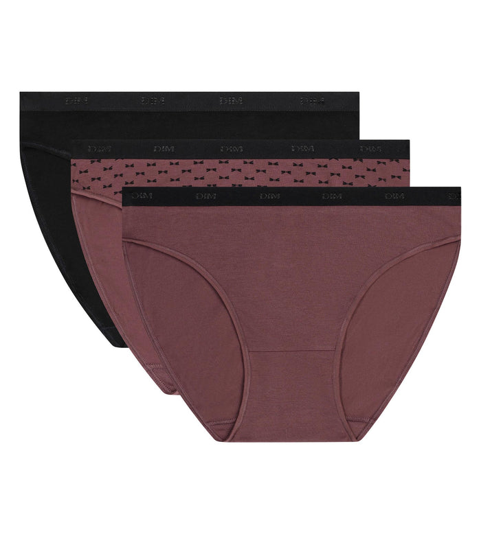 Lot de 3 slips femme en coton stretch Noir Prune Les Pockets