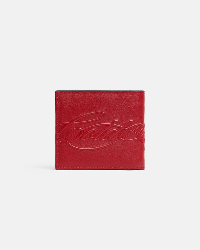 LOW KEY WALLET RED - red leather bifold wallet, front view - Cold Culture