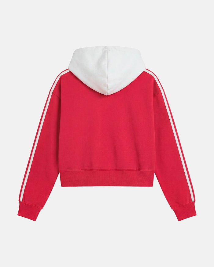 LUSH ZIP HOODIE RED - red cropped zip-up hoodie, back view - Cold Culture