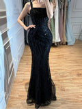 Luxury Black Square Neck Mermaid Evening Dress LA73545 SERENE HILL