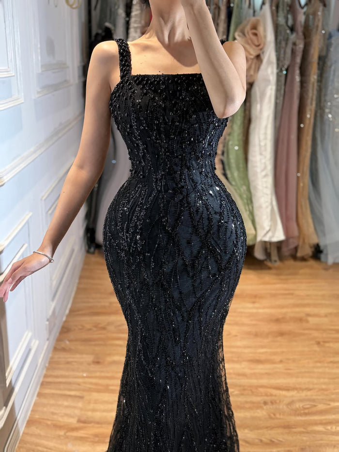 Luxury Black Square Neck Mermaid Evening Dress LA73545 SERENE HILL
