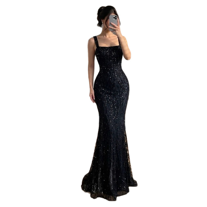 Luxury Black Square Neck Mermaid Evening Dress LA73545 SERENE HILL