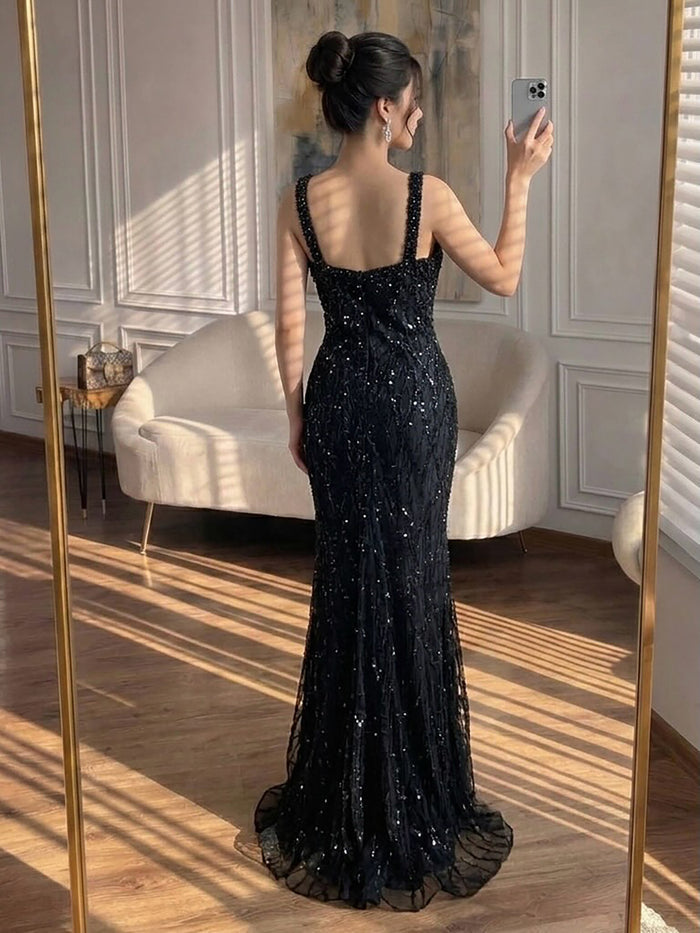 Luxury Black Square Neck Mermaid Evening Dress LA73545 SERENE HILL