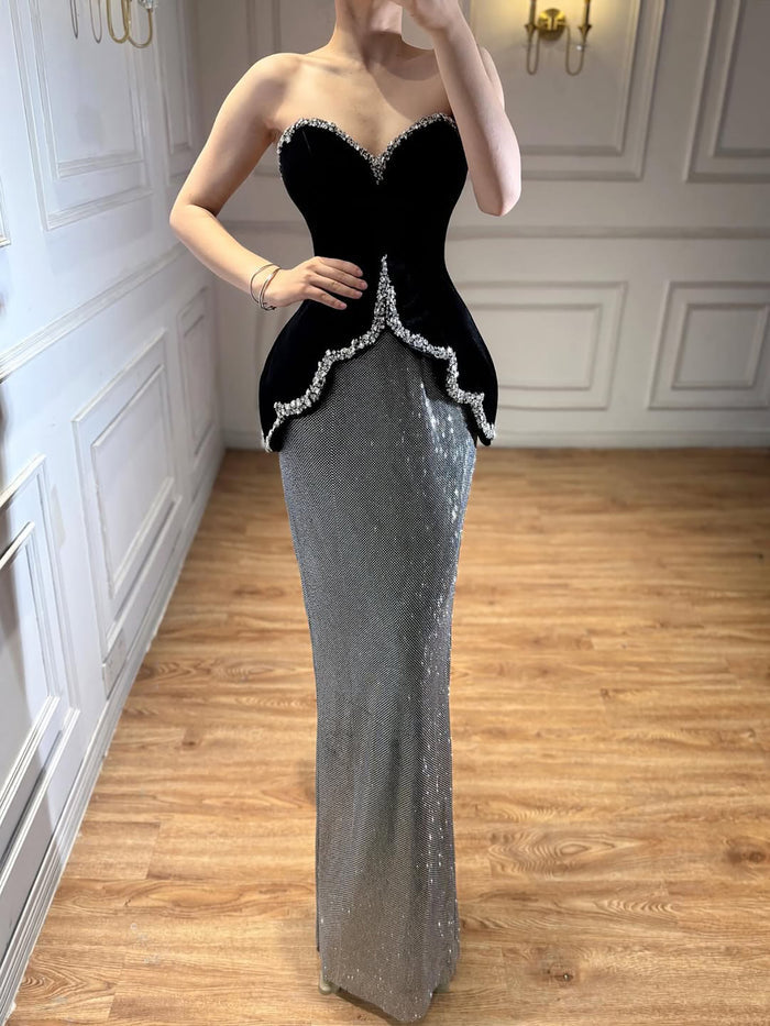 Luxury Black Strapless Beaded Mermaid Evening Dress LA73206A - SERENE  HILL