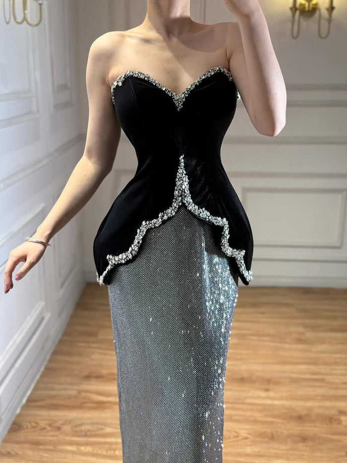 Luxury Black Strapless Beaded Mermaid Evening Dress LA73206A - SERENE  HILL
