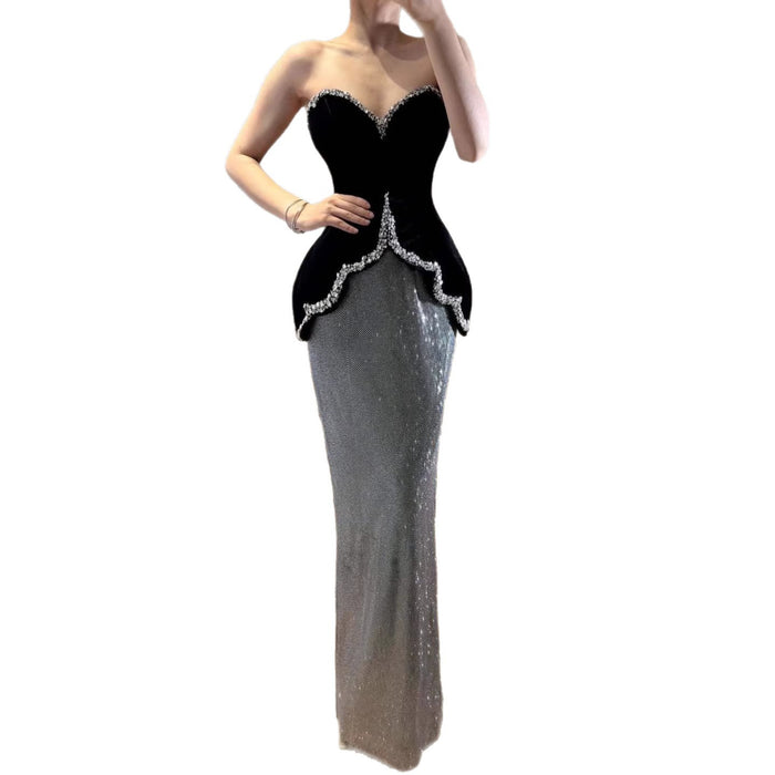 Luxury Black Strapless Beaded Mermaid Evening Dress LA73206A - SERENE  HILL