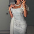Luxury Blue Beaded Mermaid Evening Dress With Overskirt LA73664