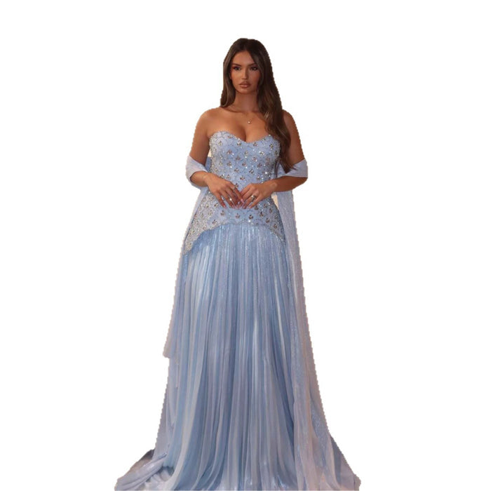 Luxury Blue Crystal Beaded A Line Dress with Shawl LA73738 SERENE HILL