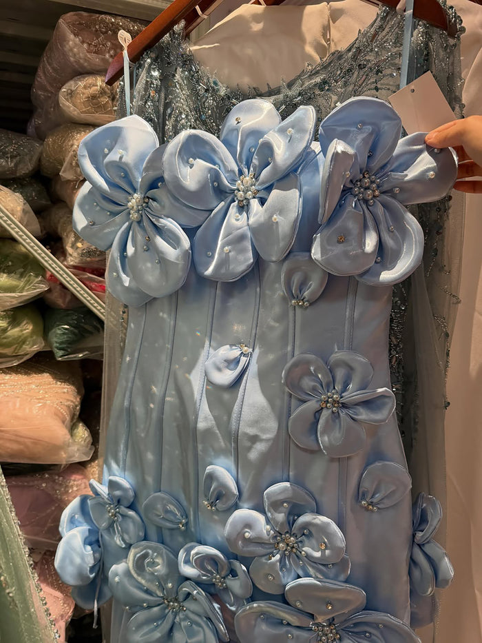 Luxury Blue Strapless 3D Flower A Line Evening Dress LA73719A SERENE HILL