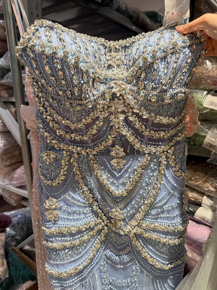 Luxury Blue Strapless Crystal Beaded Mermaid Evening Dress LA73701 SERENE HILL