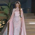 Luxury Blush Pink Beaded Mermaid Long Evening Dress with Cape SS662 Sheer Fairy