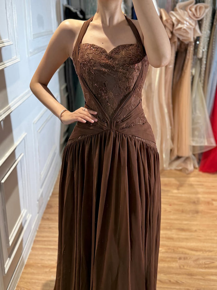Luxury Brown Beaded A Line Evening Dress LA73717 SERENE HILL