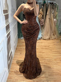 Luxury Brown Beaded Lace Mermaid Evening Dress LA73370A SERENE HILL