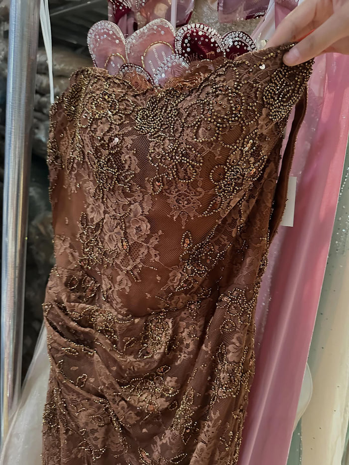 Luxury Brown Beaded Lace Mermaid Evening Dress LA73370A SERENE HILL