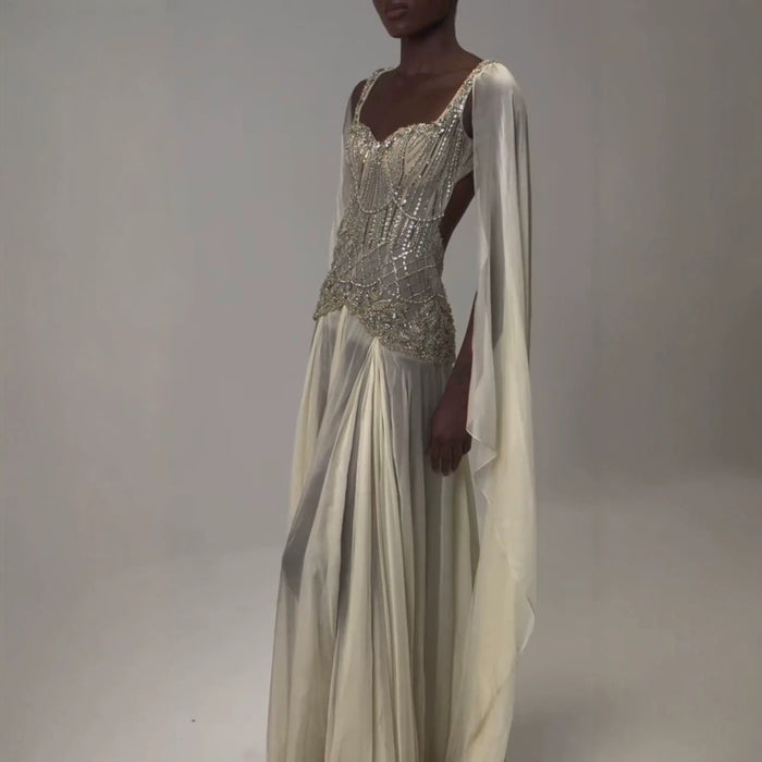 Luxury Yellow Beaded A Line Evening Dress with Cape LA73836 SERENE HILL
