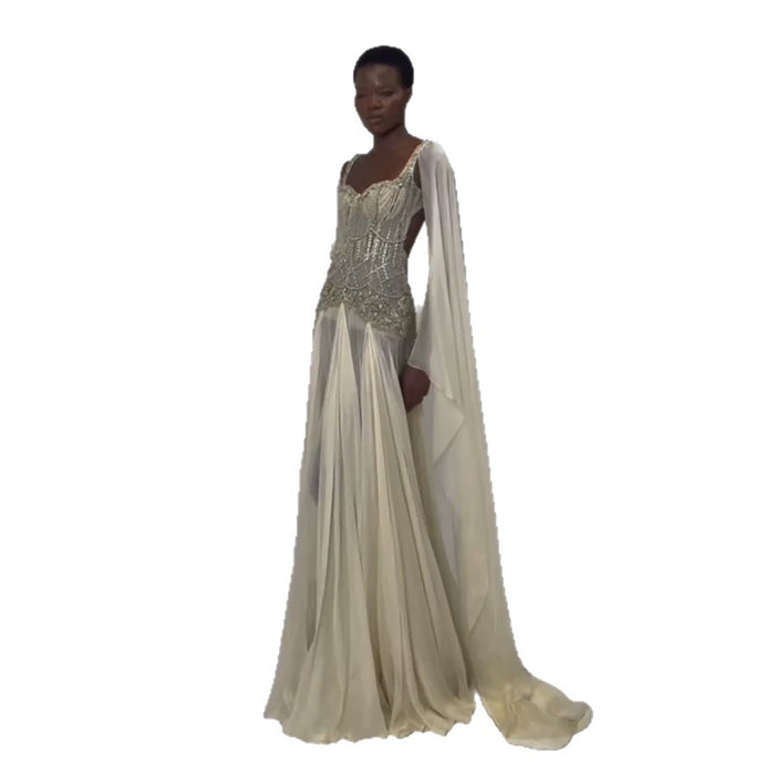 Luxury Yellow Beaded A Line Evening Dress with Cape LA73836 SERENE HILL