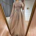 Dubai Caramel A-Line Beaded Evening Dress with Cape Sleeves LA72799 - SERENE HILL