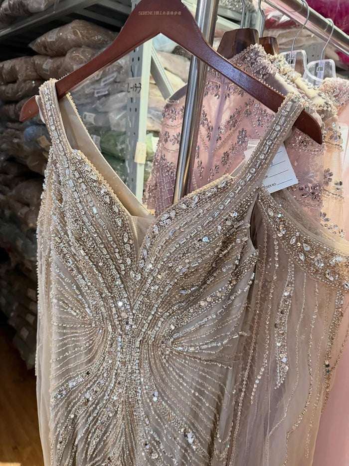 Luxury Pink Beaded Mermaid Evening Dress With Cape Sleeves LA73210A SERENE HILL