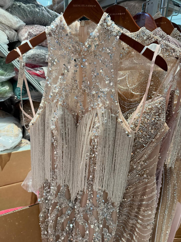 Luxury Caramel Beaded Mermaid Evening Dress with Tassel LA73712