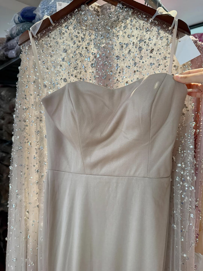 Luxury Caramel Crystal Beaded Cape Sleeves A Line Dress LA73755 SERENE HILL