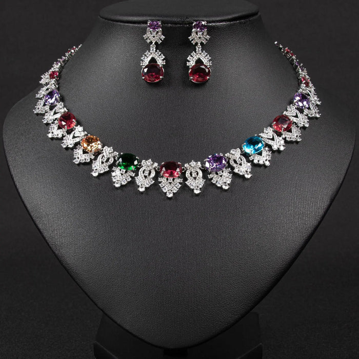 Luxury Crystal Statement Necklace & Earrings Jewelry Set JW041 Sheer Fairy