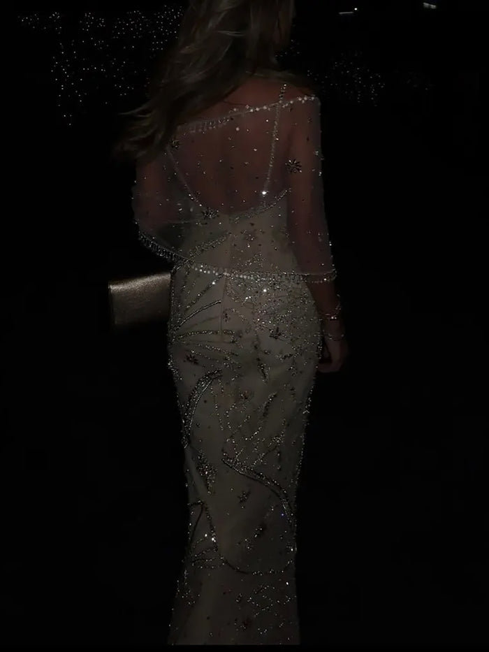 Luxury Nude Beaded Spaghetti Strap Mermaid Evening Dress LA73758 SERENE HILL