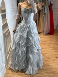 Luxury Gray Beaded Mermaid Corset Tulle Evening Dress With Gloves LA73368A SERENE HILL