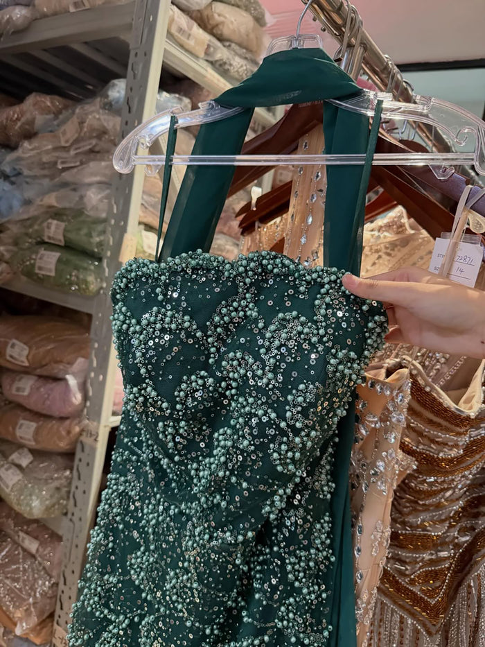 Luxury Green Strapless Beaded Mermaid Evening Dress LA73117A