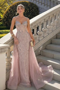 Luxury Illusion Corset Beaded Prom Dress with Detachable Organza Train SH056 Sheer Fairy