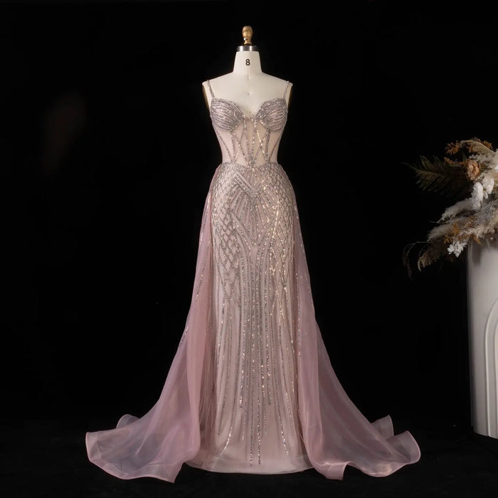 Luxury Illusion Corset Beaded Prom Dress with Detachable Organza Train SH056 Sheer Fairy