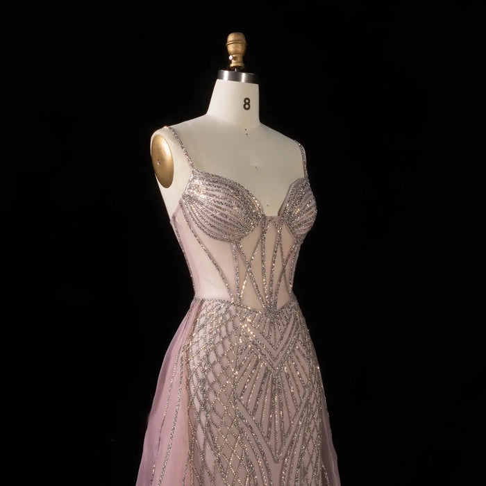 Luxury Illusion Corset Beaded Prom Dress with Detachable Organza Train SH056 Sheer Fairy