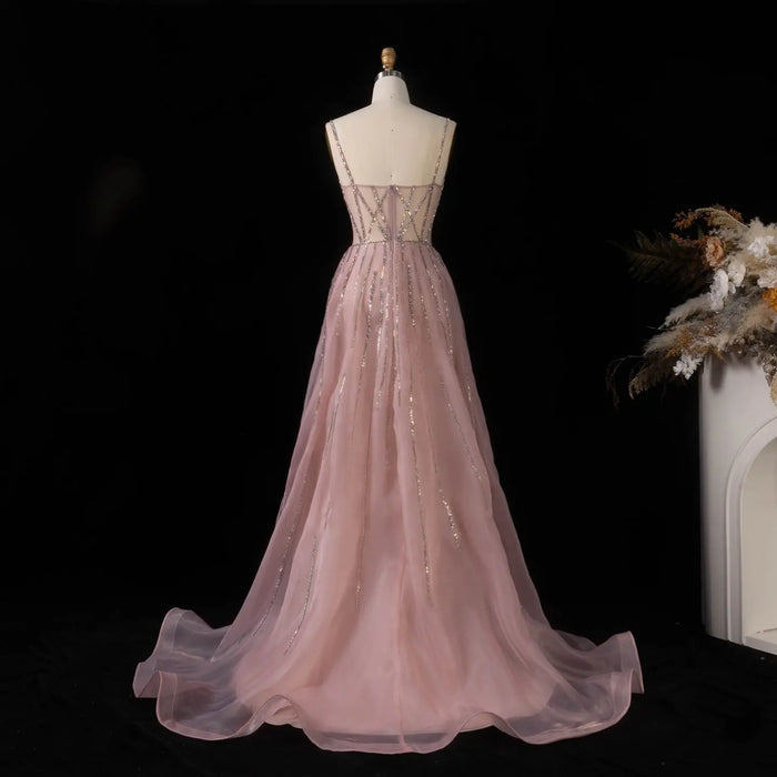 Luxury Illusion Corset Beaded Prom Dress with Detachable Organza Train SH056 Sheer Fairy