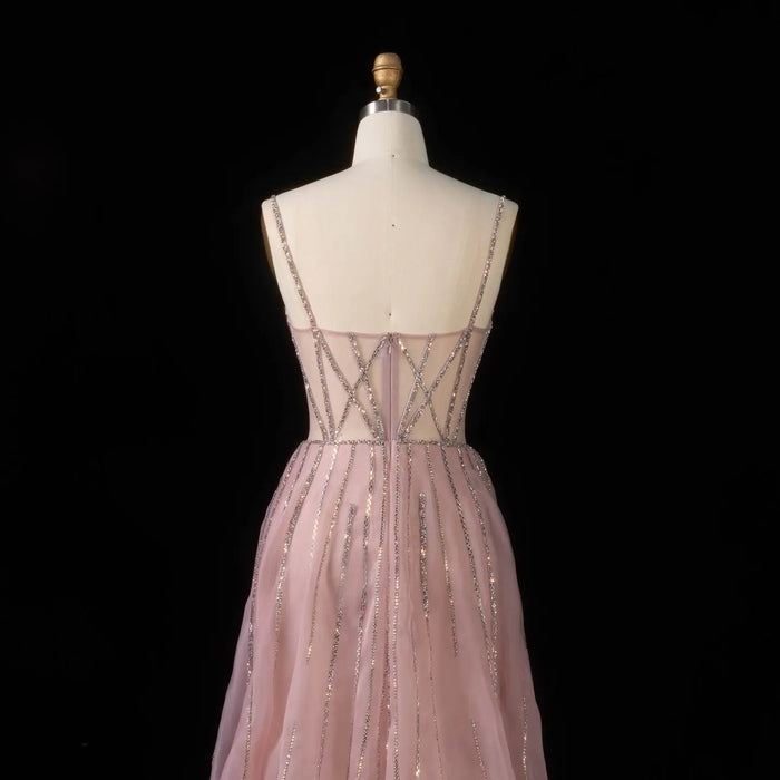 Luxury Illusion Corset Beaded Prom Dress with Detachable Organza Train SH056 Sheer Fairy