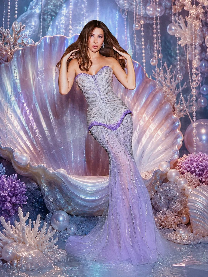 Luxury Lilac Beaded Strapless Mermaid Evening Dress LA73761 SERENE HILL