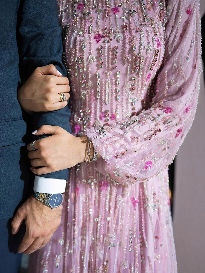 Luxury Pink Beaded Long Sleeve High Neck A Line Evening Dress LA73363 SERENE HILL