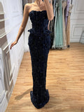 Luxury Navy Blue 3D Floral Beaded Mermaid Gown LA73777 SERENE HILL