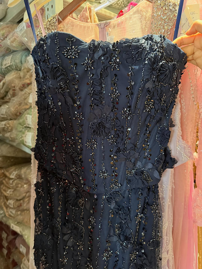 Luxury Navy Blue 3D Floral Beaded Mermaid Gown LA73777 SERENE HILL