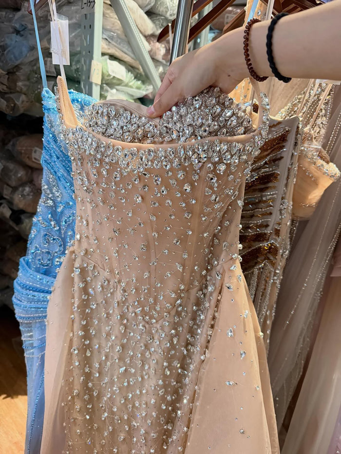 Luxury Nude Beaded Mermaid Dress with Overskirt LA73536 SERENE HILL