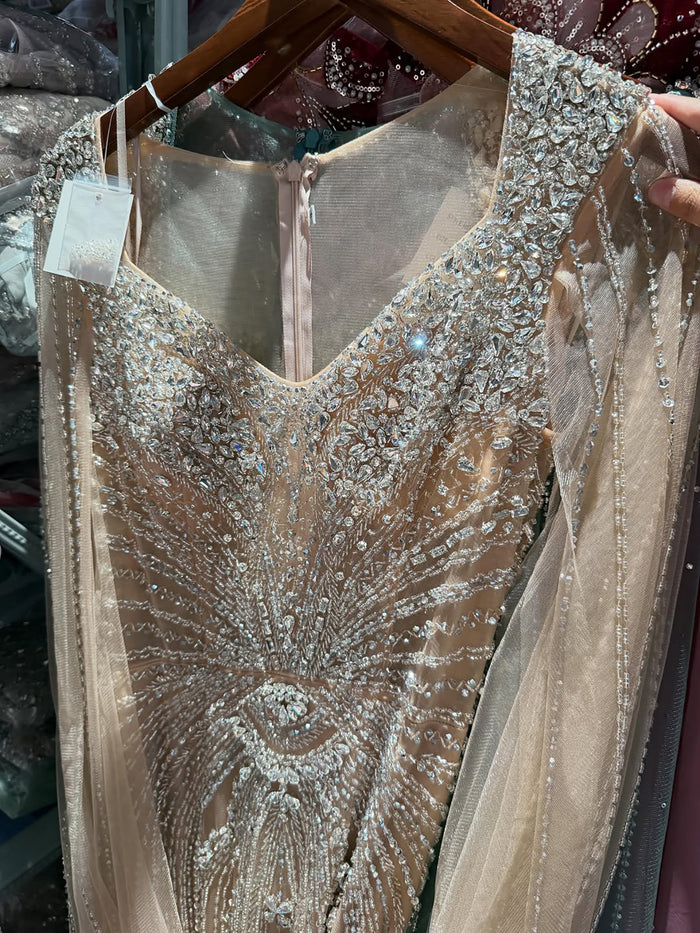 Luxury Nude Beaded Mermaid Evening Dress with Cape LA73741 SERENE HILL