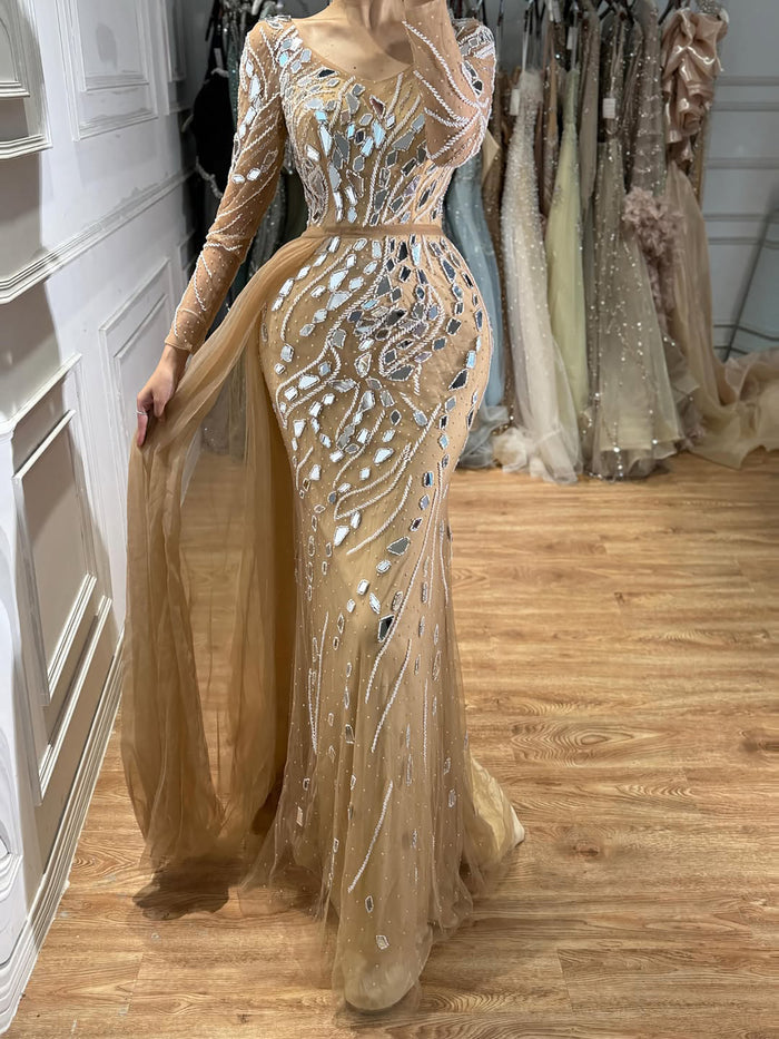 Luxury Nude Beaded Mermaid Evening Dress with Overskirt LA71757 SERENE HILL